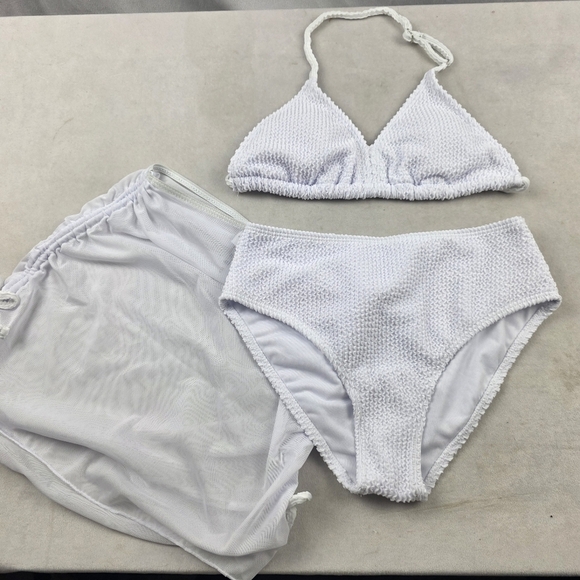 NWOT Girls Textured White Bikini With Sheer Coverup Skirt Size 11 Years - Picture 2 of 4
